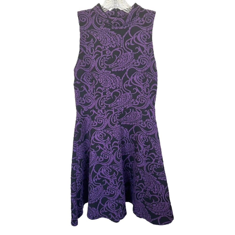 Forever 21 Women's Sleeveless Dress High Neck Back Zip Size S Purple Black